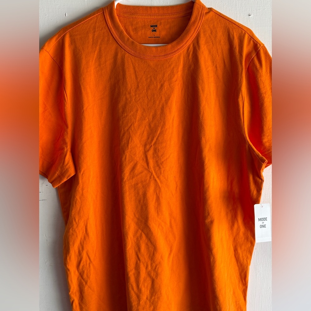Mode of One Mens L Orange T-Shirt 100% Cotton Crew Neck Short Sleeve NWT